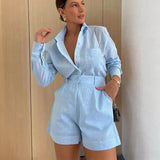 Damen Sommer Set mit Hemd und Kurze Hose mit hohem Bund – Blau