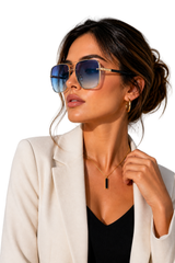 Damen Sonnenbrille mit Aviator-Rahmen und Doppelsteg aus Metall – Blau