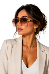 Damen Sonnenbrille mit Aviator-Rahmen und Doppelsteg aus Metall – Braun