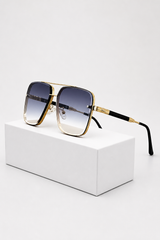 Damen Sonnenbrille mit Aviator-Rahmen und Doppelsteg aus Metall – Grau