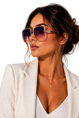 Damen Sonnenbrille mit Aviator-Rahmen und Doppelsteg aus Metall – Lila