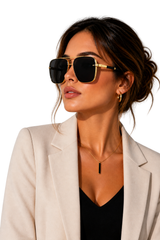 Damen Sonnenbrille mit Aviator-Rahmen und Doppelsteg aus Metall – Schwarz