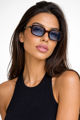 Damen Sonnenbrille mit Rechteckrahmen und abgeschrägten Ecken – Blau