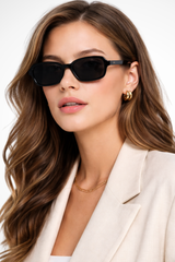 Damen Sonnenbrille mit Rechteckrahmen und abgeschrägten Ecken – Schwarz