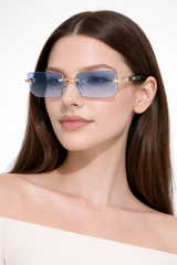 Damen Sonnenbrille ohne Rahmen mit rechteckigen Gläsern und Metallsteg – Hellblau