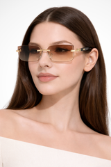 Damen Sonnenbrille ohne Rahmen mit rechteckigen Gläsern und Metallsteg – Braun