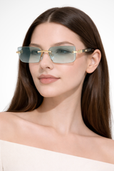 Damen Sonnenbrille ohne Rahmen mit rechteckigen Gläsern und Metallsteg – Hellgrün