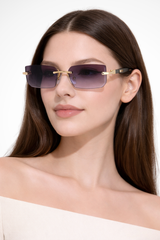 Damen Sonnenbrille ohne Rahmen mit rechteckigen Gläsern und Metallsteg – Violett
