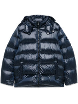 Damen Steppjacke mit Kapuze und durchgehendem Reißverschluss – Blau