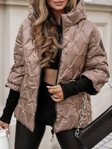Damen Steppjacke mit Kapuze und Reißverschluss – Braun