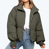 Damen Steppjacke mit Reißverschluss und Stehkragen – Grün