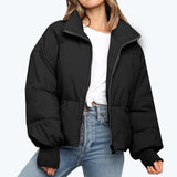 Damen Steppjacke mit Reißverschluss und Stehkragen – Schwarz
