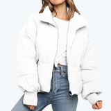 Damen Steppjacke mit Reißverschluss und Stehkragen – Weiß