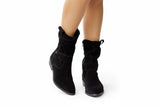 Damen Stiefel mit mittlerer Schafthöhe, Riemendetail und seitlichem Reißverschluss – Schwarz