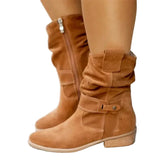 Damen Stiefel mit mittlerer Schafthöhe, Riemendetail und seitlichem Reißverschluss – Braun