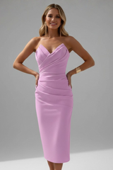 Damen Strapless Wrap-Front Midi Kleid – Hellrosa