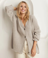 Damen Strickjacke mit Knopfleiste und langen Ärmeln – Beige