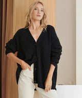Damen Strickjacke mit Knopfleiste und langen Ärmeln – Schwarz