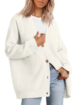 Damen Strickjacke mit Knopfleiste und langen Ärmeln – Weiß