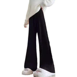 Damen Strickhose mit weitem Bein und elastischem Bund – Schwarz