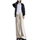 Damen Strickhose mit weitem Bein und elastischem Bund – Beige