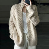 Damen Strickjacke Beige mit Zopfmuster und Reißverschluss – Beige