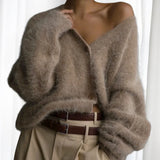 Damen Strickjacke mit V-Ausschnitt und Knöpfen – Khaki