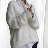 Damen Strickjacke mit V-Ausschnitt und Knöpfen – Weiß