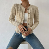 Damen Strickjacke mit Knopfleiste und Zopfmuster – Aprikose
