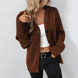 Damen Strickjacke mit Knöpfen und Kapuze – Braun