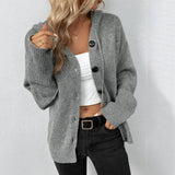 Damen Strickjacke mit Knöpfen und Kapuze – Grau