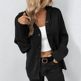 Damen Strickjacke mit Knöpfen und Kapuze – Schwarz