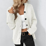 Damen Strickjacke mit Knöpfen und Kapuze – Weiß