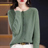 Damen Strickjacke Mit Knöpfen und V-Ausschnitt – Hellgrün
