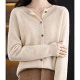 Damen Strickjacke Mit Knöpfen und V-Ausschnitt – Khaki