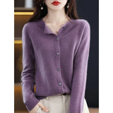Damen Strickjacke Mit Knöpfen und V-Ausschnitt – Lila