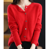 Damen Strickjacke Mit Knöpfen und V-Ausschnitt – Rot