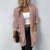 Damen Strickjacke mit Langarm offenem Design – Rosa