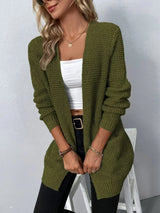 Damen Strickjacke mit Langarm offenem Design – Grün