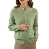 Damen Strickjacke mit Reißverschluss und aufgesetzten Taschen – Hellgrün