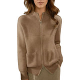 Damen Strickjacke mit Reißverschluss und aufgesetzten Taschen – Kamelfarben