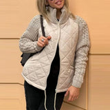 Damen Steppjacke mit Strickärmeln – Sandbeige