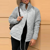 Damen Steppjacke mit Strickärmeln – Silbergrau