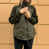 Damen Steppjacke mit Strickärmeln – Waldgrün
