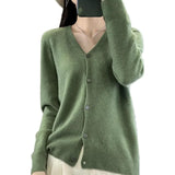 Damen Strickjacke mit V-Ausschnitt und Knopfleiste – Bohnengrün