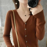 Damen Strickjacke mit V-Ausschnitt und Knopfleiste – Braun