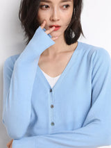Damen Strickjacke mit V-Ausschnitt und Knopfleiste – Himmelblau