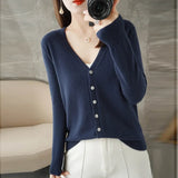 Damen Strickjacke mit V-Ausschnitt und Knopfleiste – Marineblau