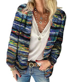 Damen Strickjacke Offene Front Mehrfarbiges Design – Blau