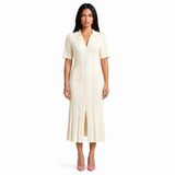 Damen-Strickkleid mit Kragen und Knopfleiste – Beige